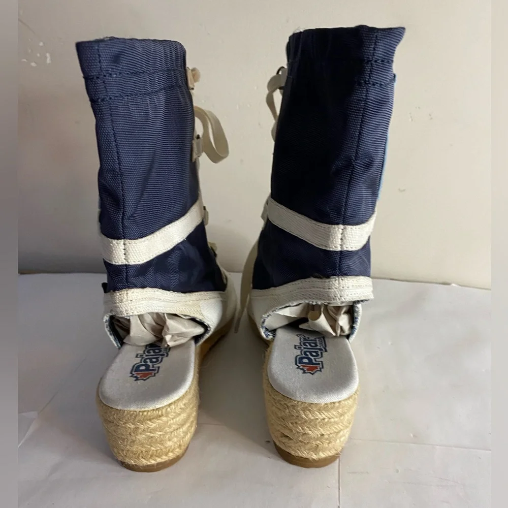 NWOT Pajar Nautical Navy Canvas Lace Up Espadrille Wedge Bootie Sandals 7